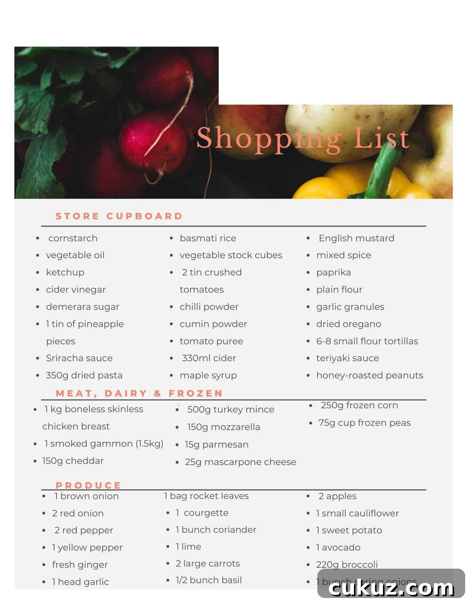 aldi budget meal plan shopping list