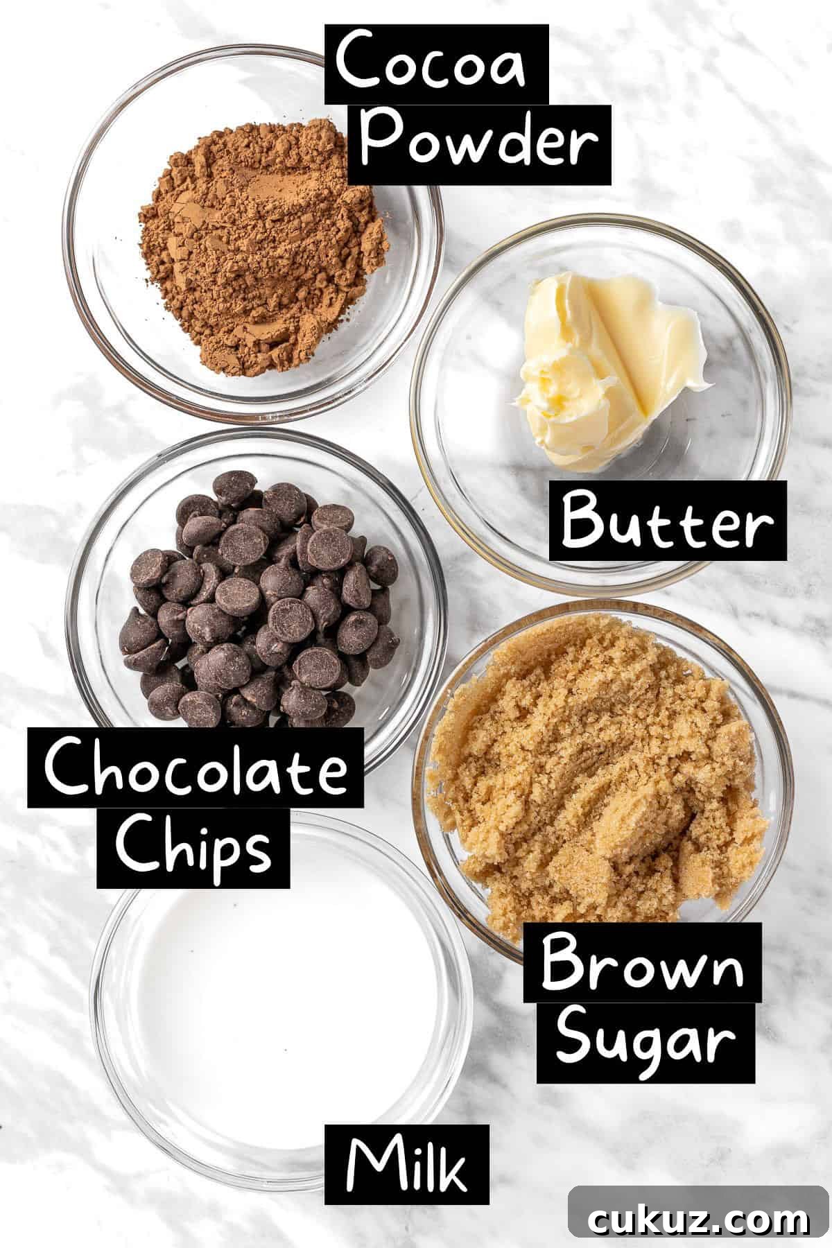 The ingredients needed to make the chocolate pancake sauce.