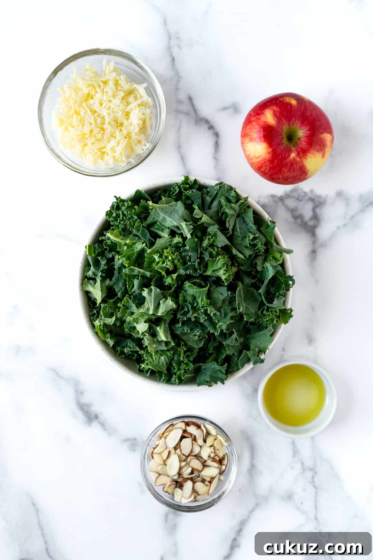 Kale Apple Cheddar Salad Ingredients.