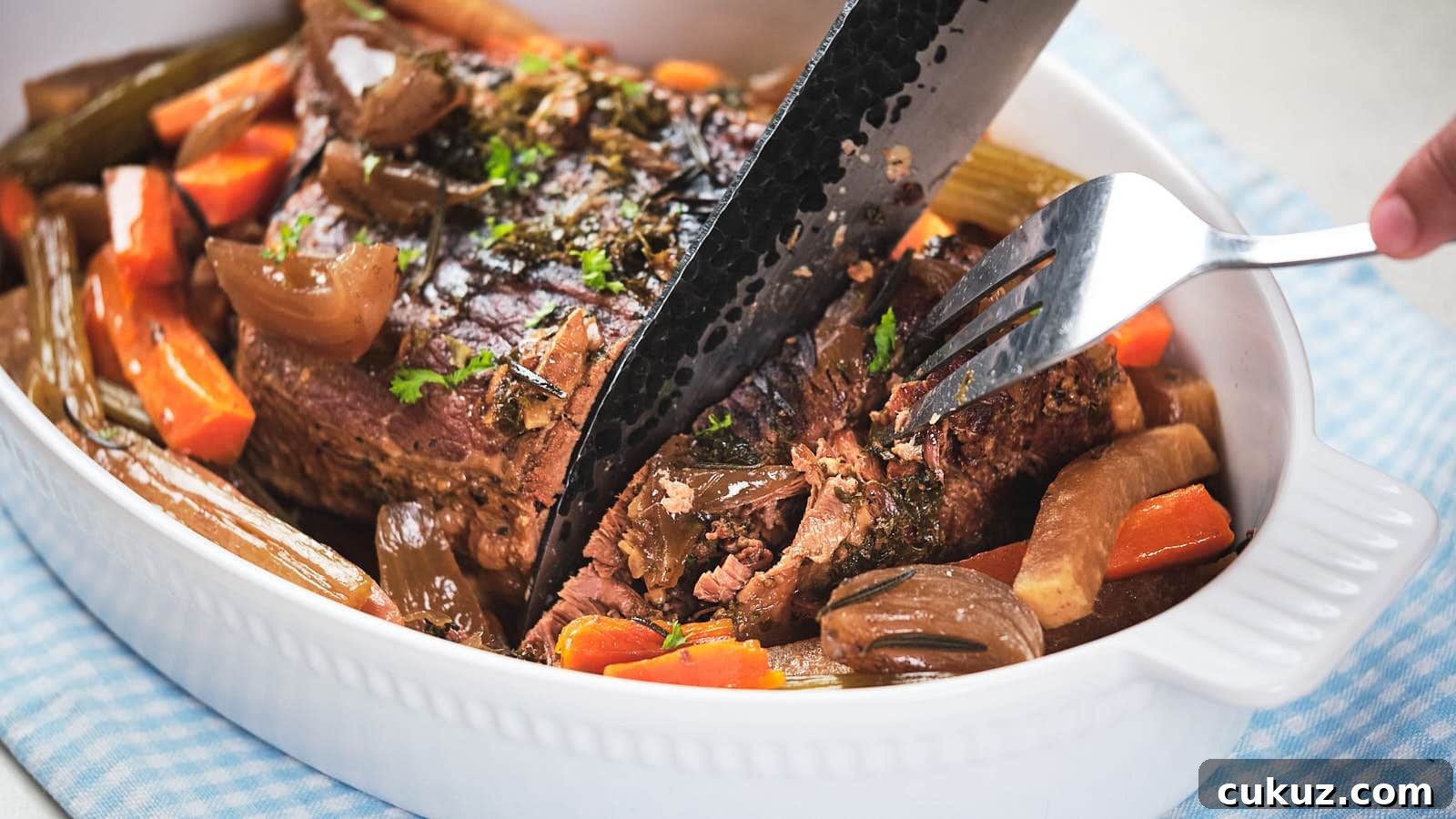 A picture of Slow Cooker Pot Roast with carrot and parsnip.