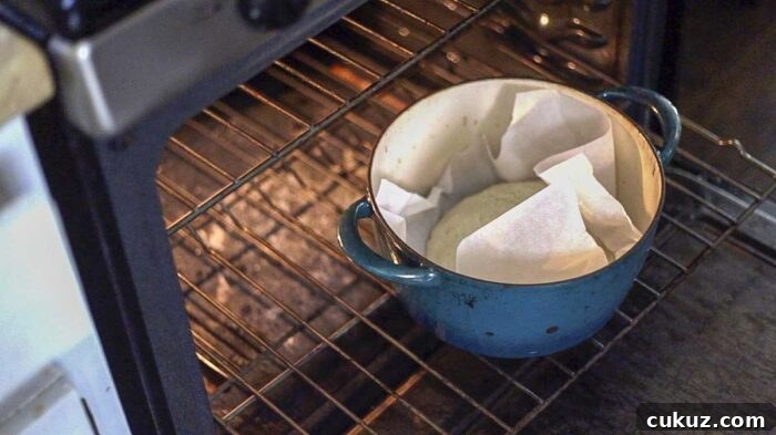 How to Make Delicious Bread with Sourdough Discard 12 adding sourdough discard bread dough on parchment paper in a dutch oven