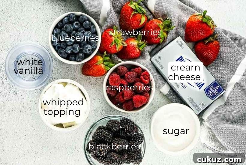 Summer Berry Cheesecake Salad Recipe with Creamy Whipped Topping 3 ingredients needed to make berry cheesecake salad