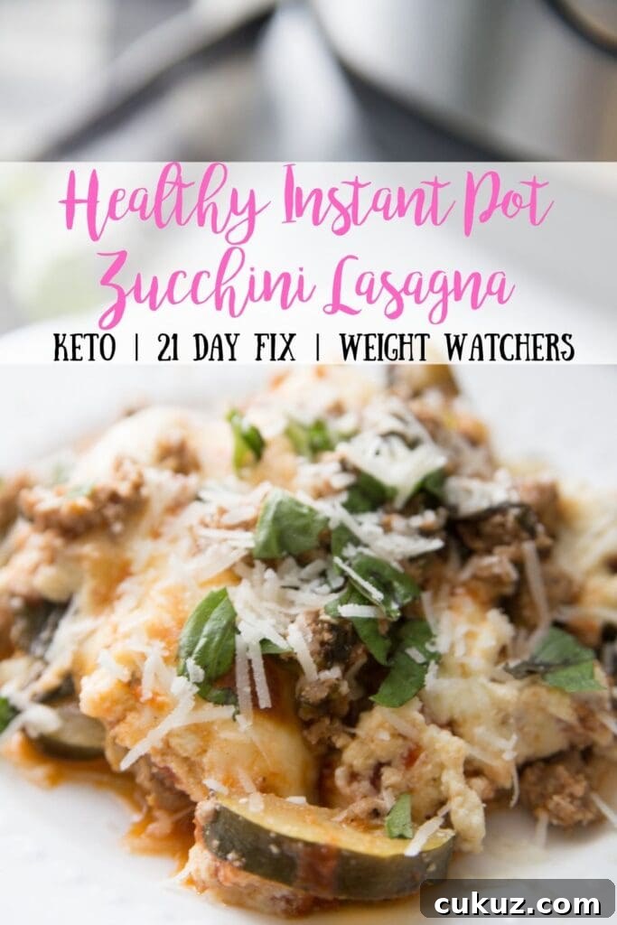 Finished Instant Pot Zucchini Lasagna with crispy cheese topping.