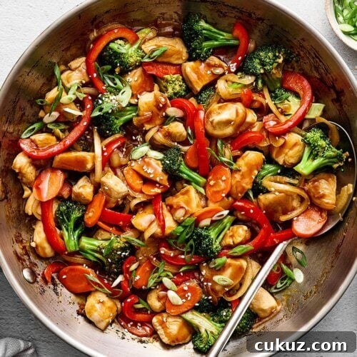 Chicken stir-fry with vegetables.