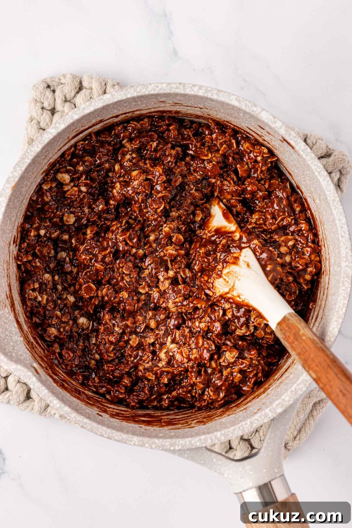 No bake cookie mixture in saucepan